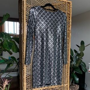 Michael Kors Long-Sleeve Cowl-Neck Sequin Dress